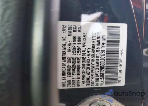 2013 Honda Crosstour Exl из США, поврежденный, VIN 5J6TF2H50DL001736